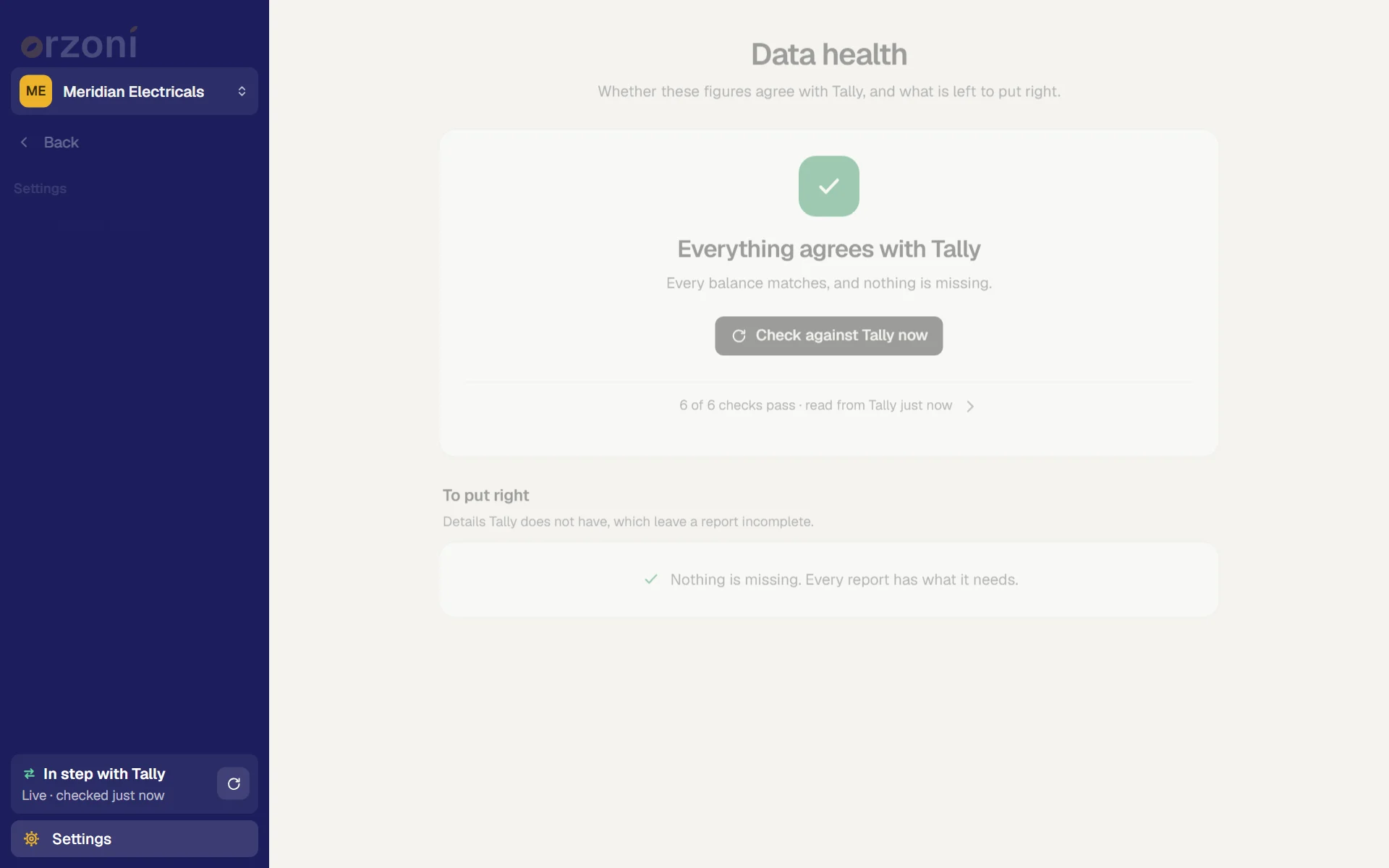 Data health: the four checks against Tally, then what to fix and what is worth knowing