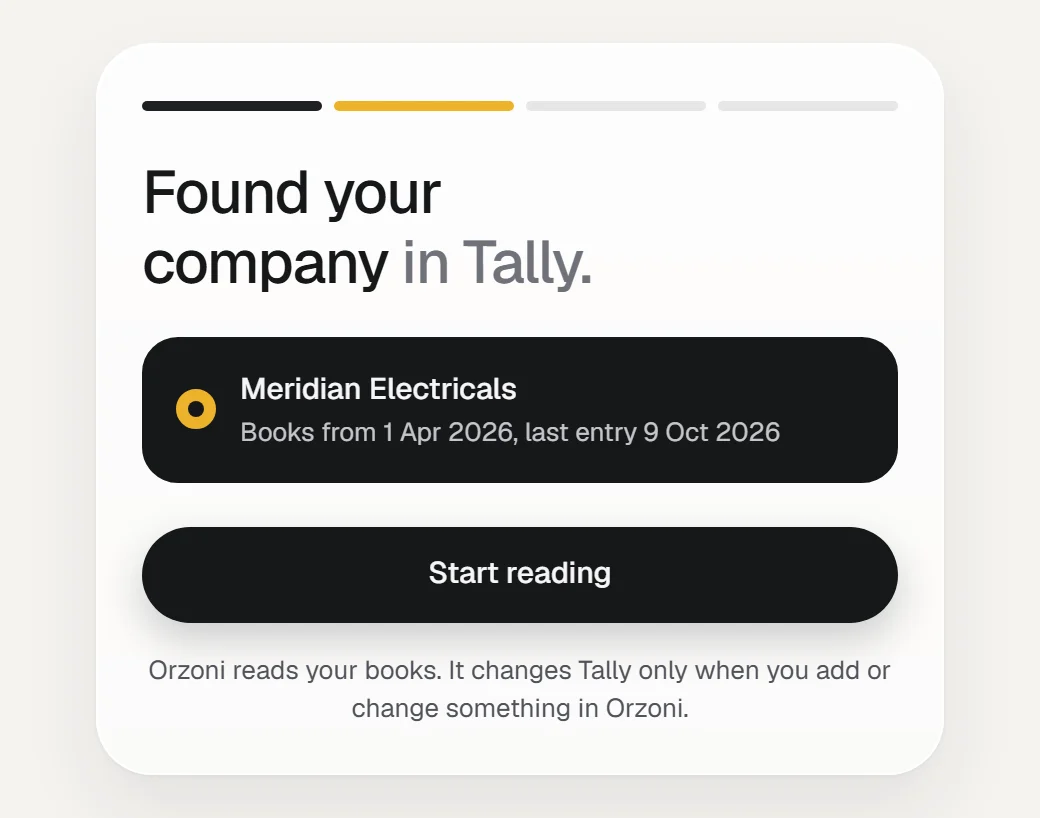 The company found in Tally, with Start reading underneath