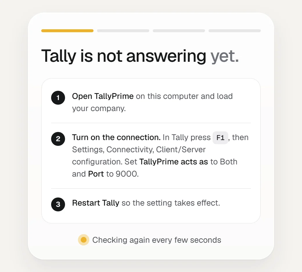The help screen that lists what to switch on in Tally